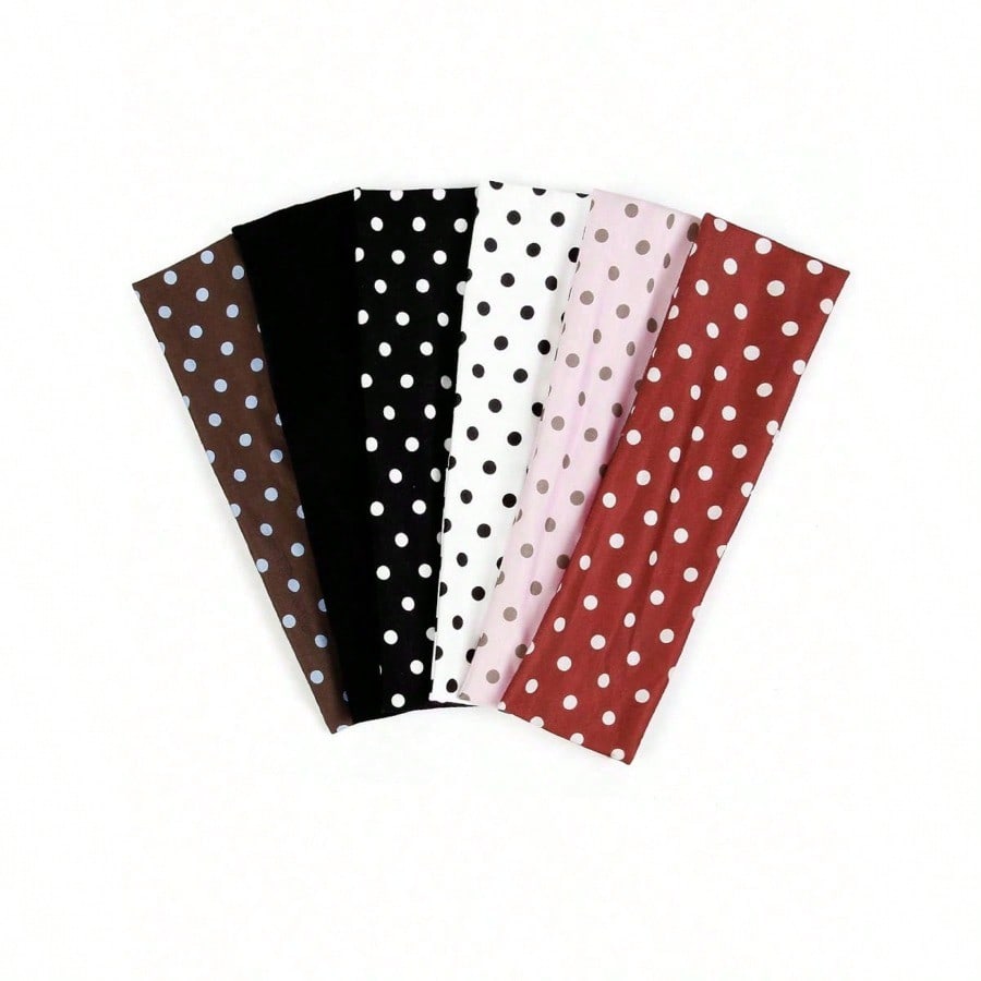 Travel Yoga Accessories - 6pcs Women Polka Dot Headbands, Colorful