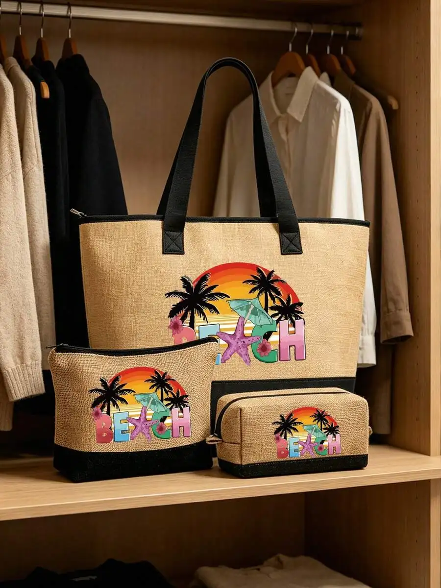 Travel Accessories Pouch - Beach Tote Bag Set With Cosmetic