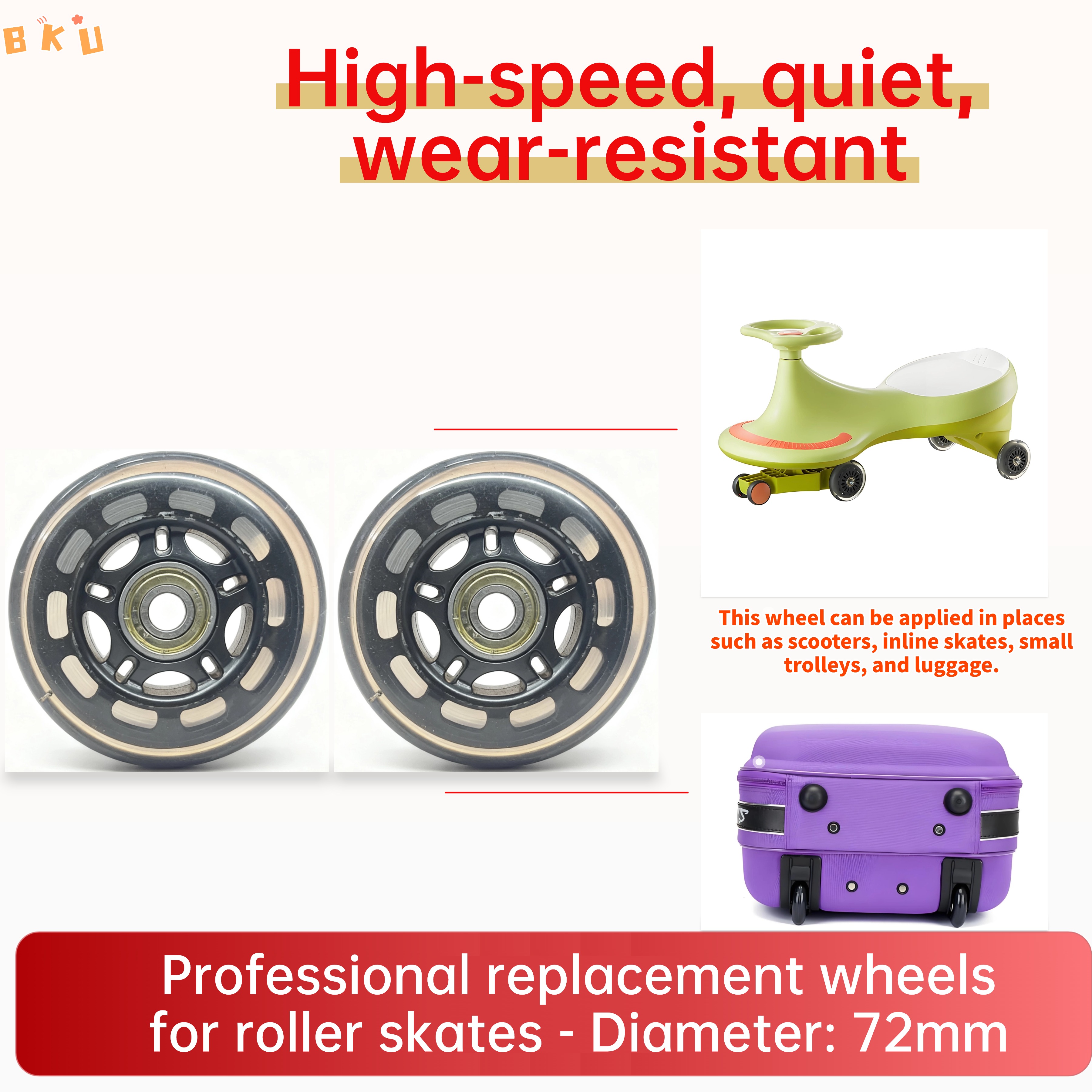 2 Pcs 72mm PU Wheels, High-Spe - Luggage Wheel Replacement のレビューと価格