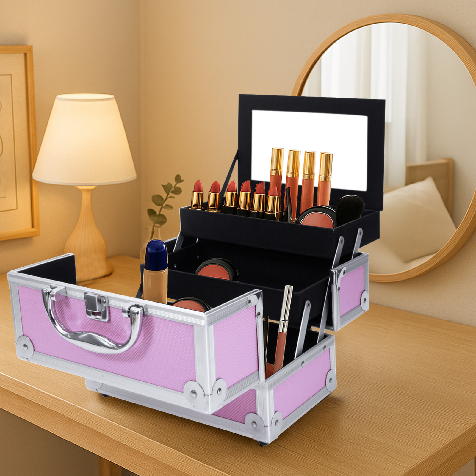 Pink Aluminum Alloy Makeup Cas - Travel Accessories Organizer Case のレビューと価格