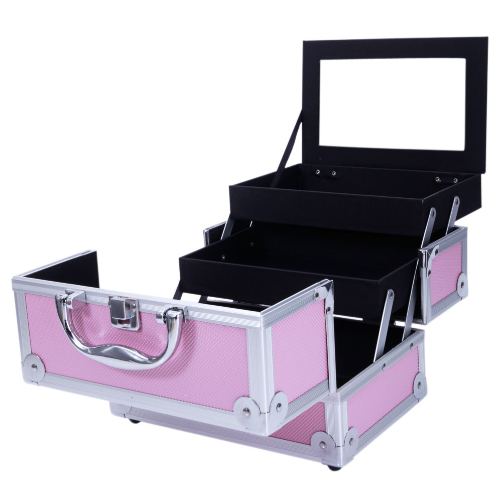 Pink Aluminum Alloy Makeup Cas - Travel Accessories Organizer Case のレビューと価格