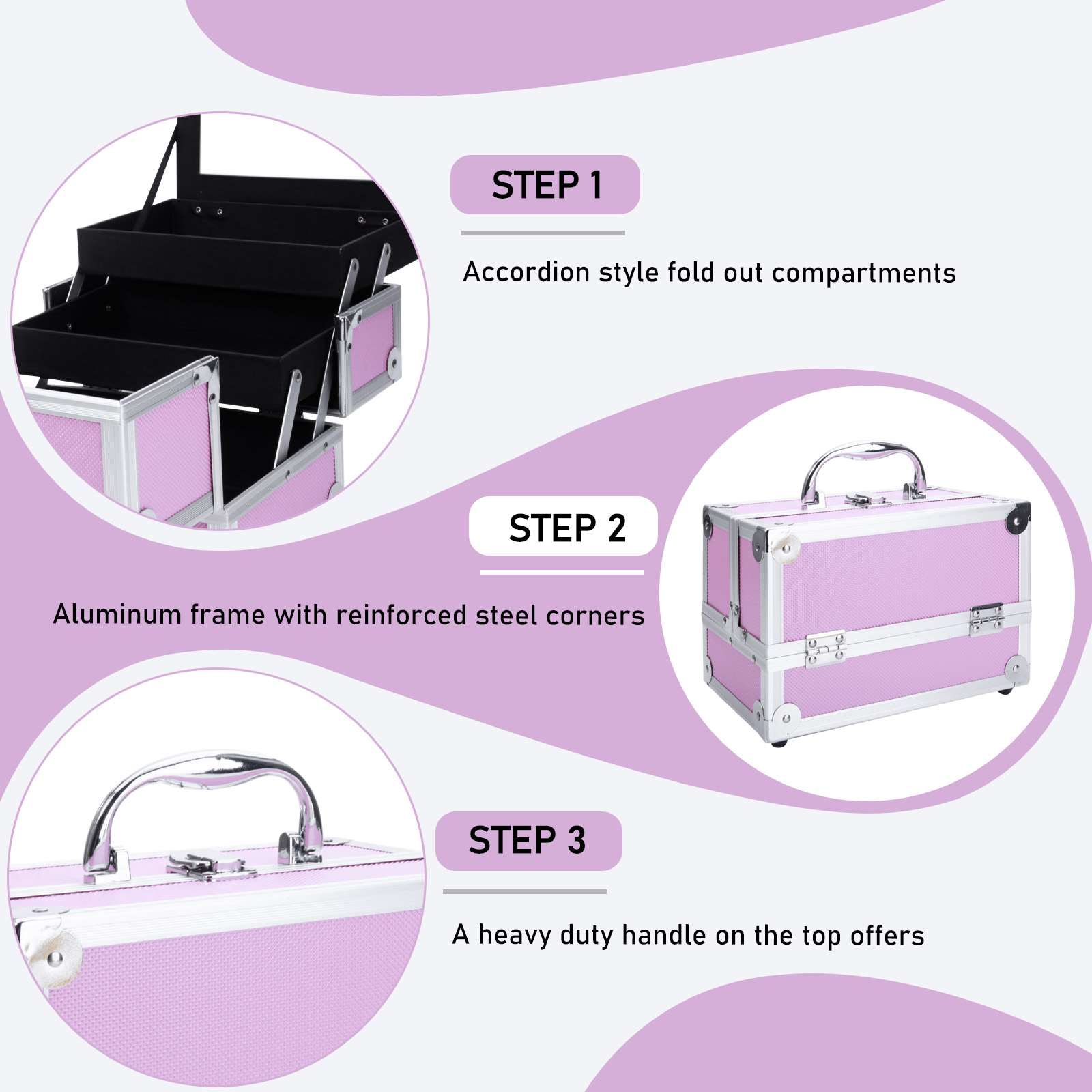 Pink Aluminum Alloy Makeup Cas - Travel Accessories Organizer Case のレビューと価格