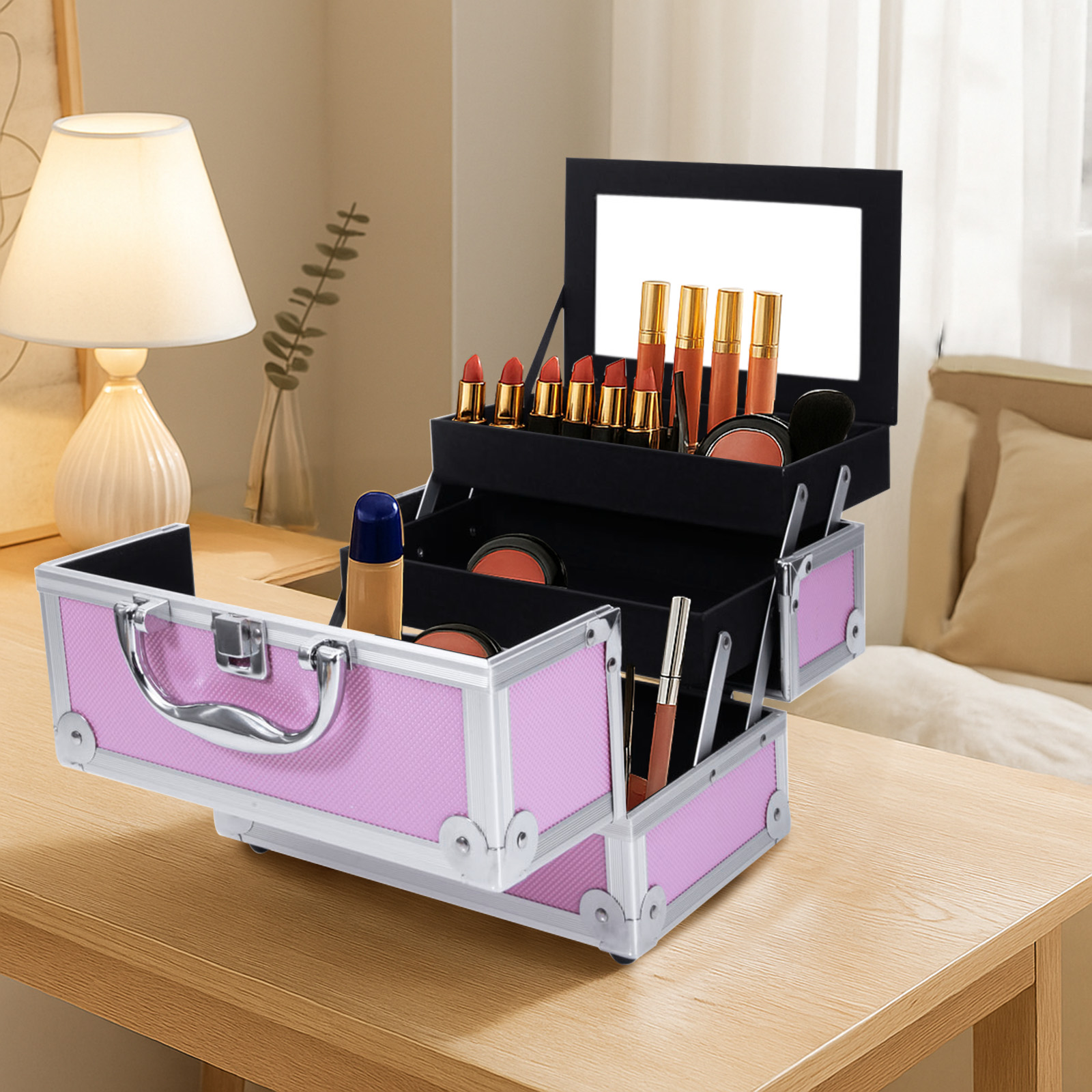 Pink Aluminum Alloy Makeup Cas - Travel Accessories Organizer Case のレビューと価格