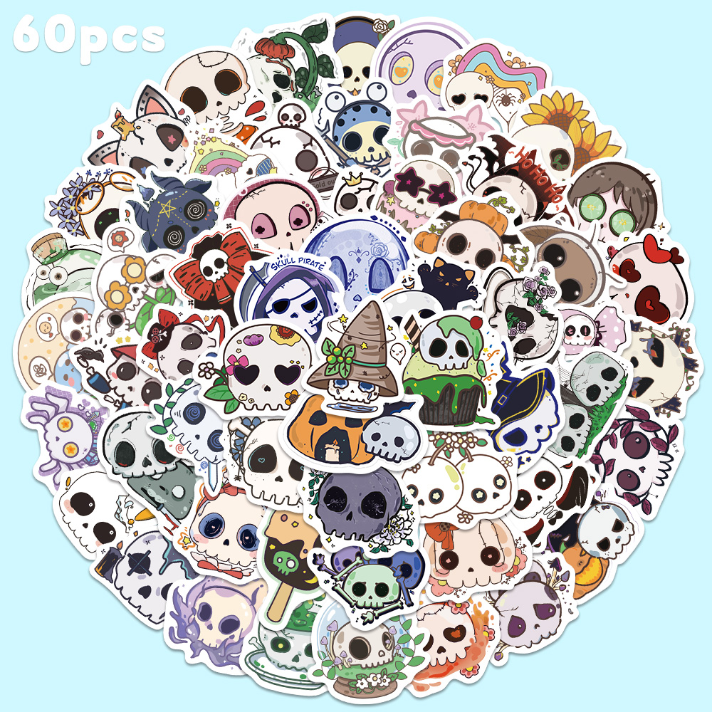 60pcs Halloween Skull Sticker  - Sticker Luggage Decorative のレビューと価格