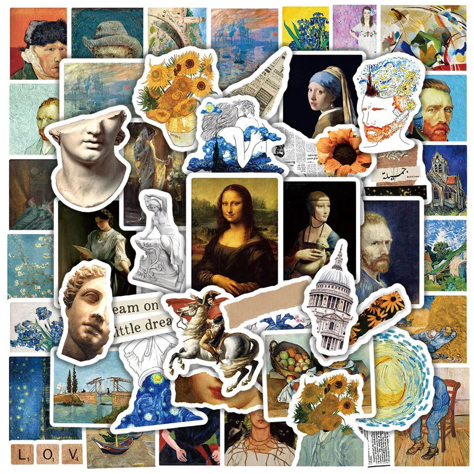 10/30/50pcs Vintage Oil Painti - Sticker Luggage Decorative のレビューと価格
