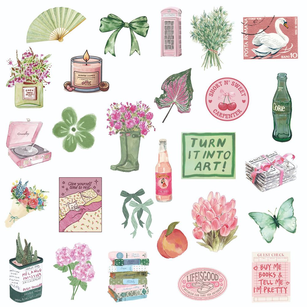 50pcs Ins Wind Pink Green Summ - Sticker Luggage Decorative のレビューと価格
