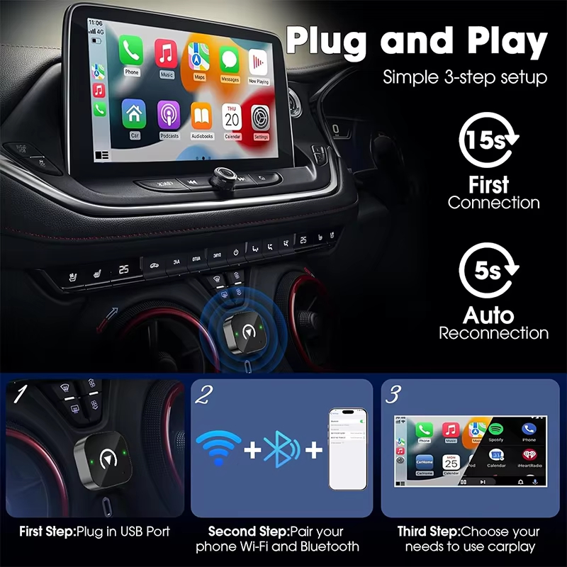 2-in-1 Wireless CarPlay Adapte - Travel Plug Type C のレビューと価格