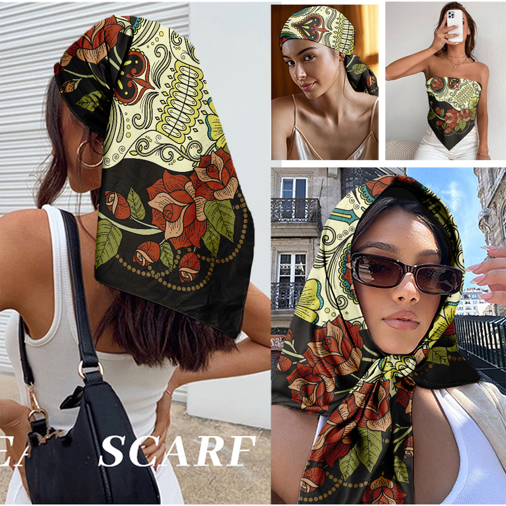 Vintage Print Satin Scarf 90cm - Travel Accessories Neck のレビューと価格