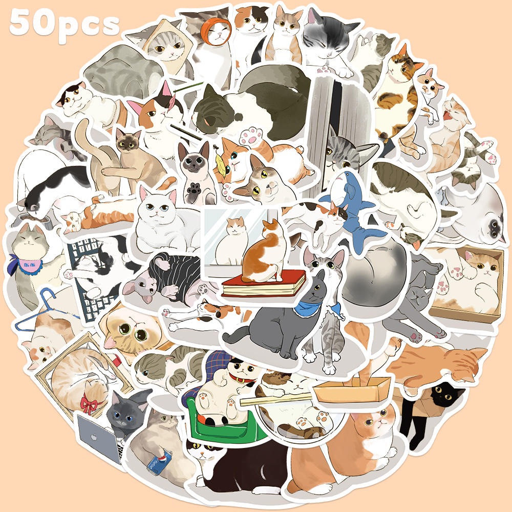 50pcs Cute Gaze Cat Sticker Ca - Sticker Luggage Decorative のレビューと価格
