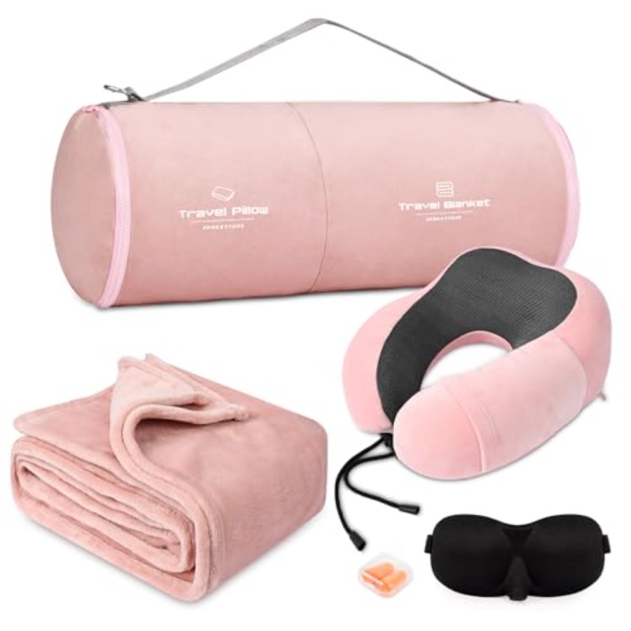 Travel Pillow and Blanket Set  - Neck Pillow Memory Foam のレビューと価格