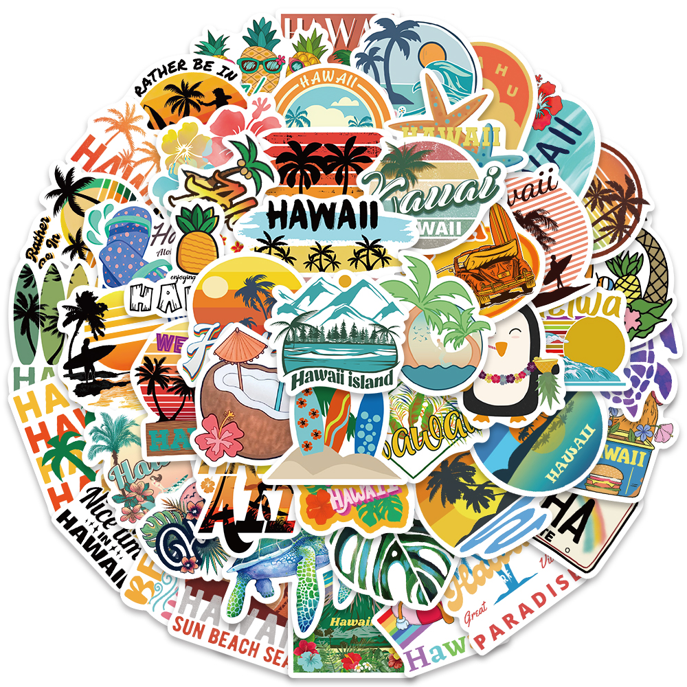 50pcs Hawaii Scenery Sticker C - Sticker Luggage Decorative のレビューと価格